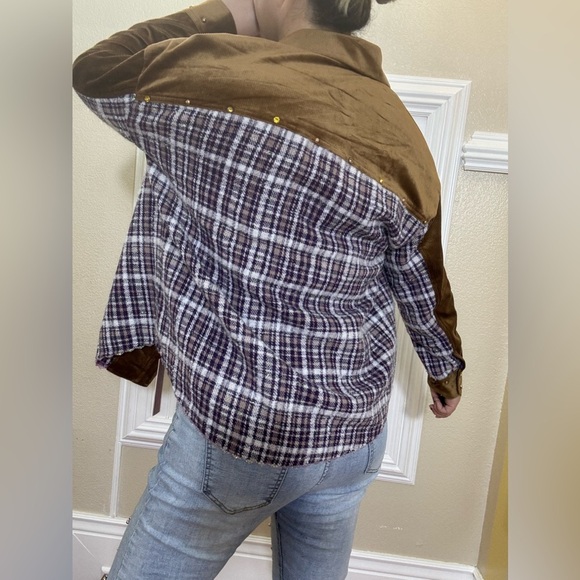 Anthropologie Brown Plaid Button-Up Shirt with Studded Pockets - Picture 5 of 5